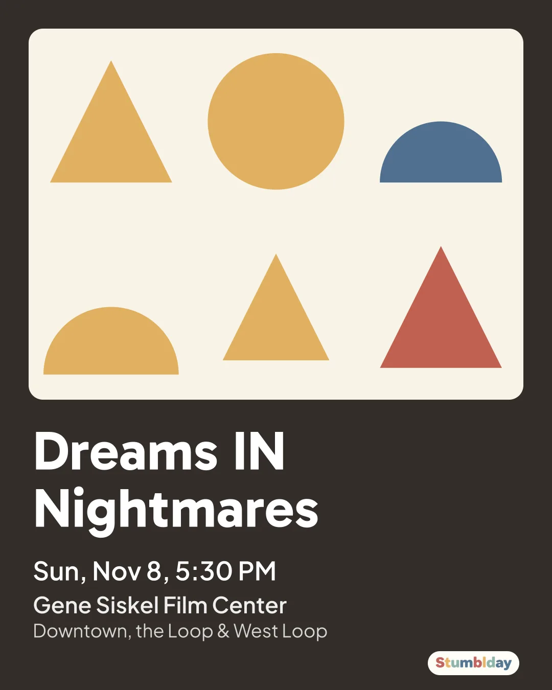 Flyer for Dreams IN Nightmares: Sun, Nov 8, 5:30 PM at Gene Siskel Film Center