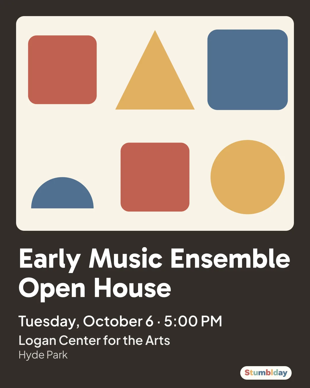 Flyer for Early Music Ensemble Open House: Tuesday, October 6 · 5:00 PM at Logan Center for the Arts