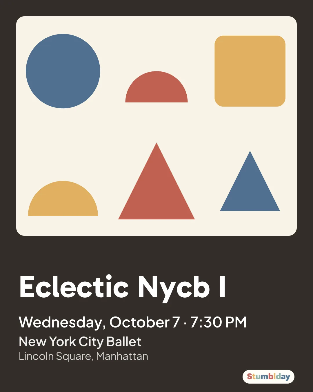 Flyer for Eclectic Nycb I: Wednesday, October 7 · 7:30 PM at New York City Ballet
