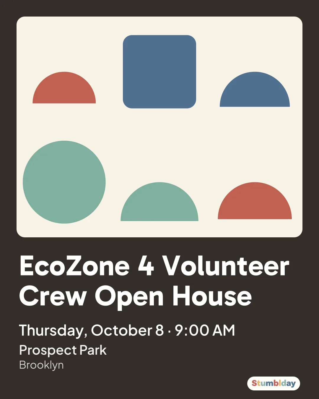 Flyer for EcoZone 4 Volunteer Crew Open House: Thursday, October 8 · 9:00 AM at Prospect Park