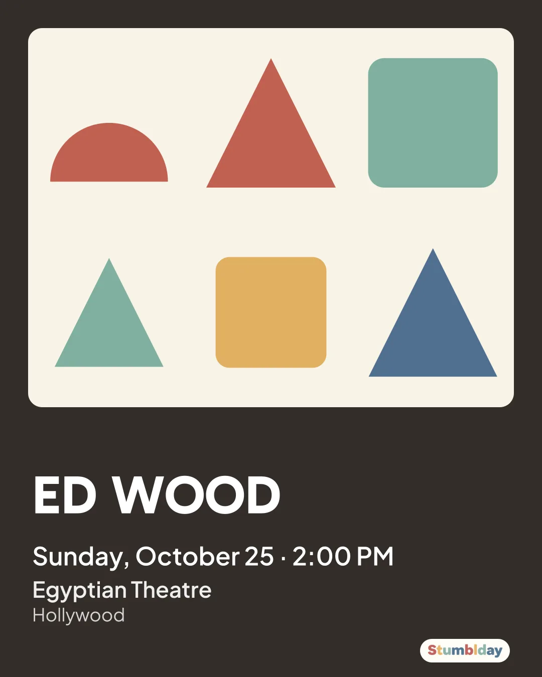 Flyer for ED WOOD: Sunday, October 25 · 2:00 PM at Egyptian Theatre