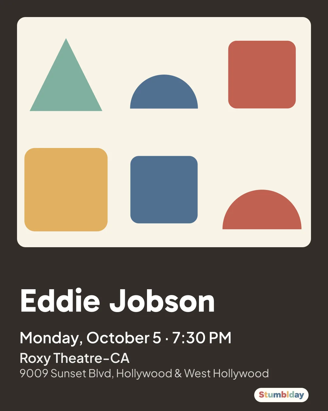 Flyer for Eddie Jobson: Monday, October 5 · 7:30 PM at Roxy Theatre-CA