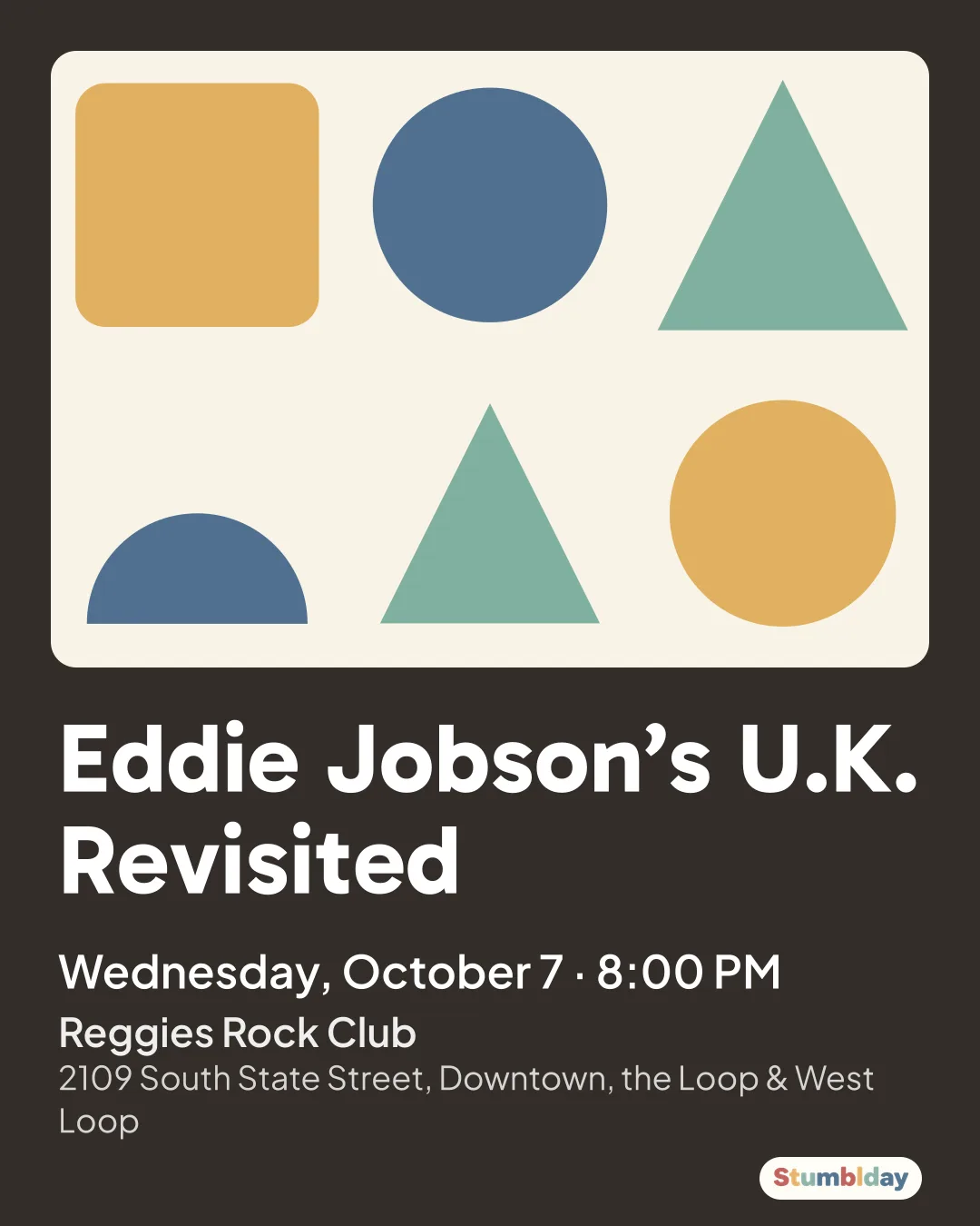 Flyer for Eddie Jobson’s U.K. Revisited: Wednesday, October 7 · 8:00 PM at Reggies Rock Club