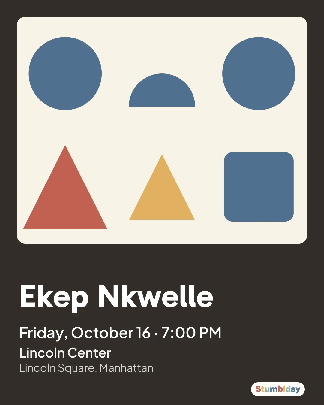 Flyer for Ekep Nkwelle: Friday, October 16 · 7:00 PM at Lincoln Center