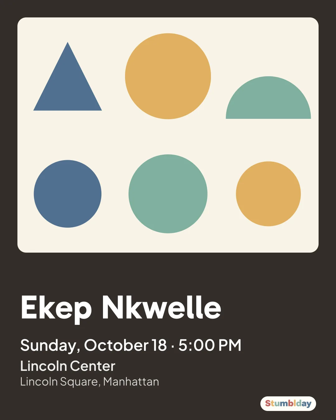 Flyer for Ekep Nkwelle: Sunday, October 18 · 5:00 PM at Lincoln Center