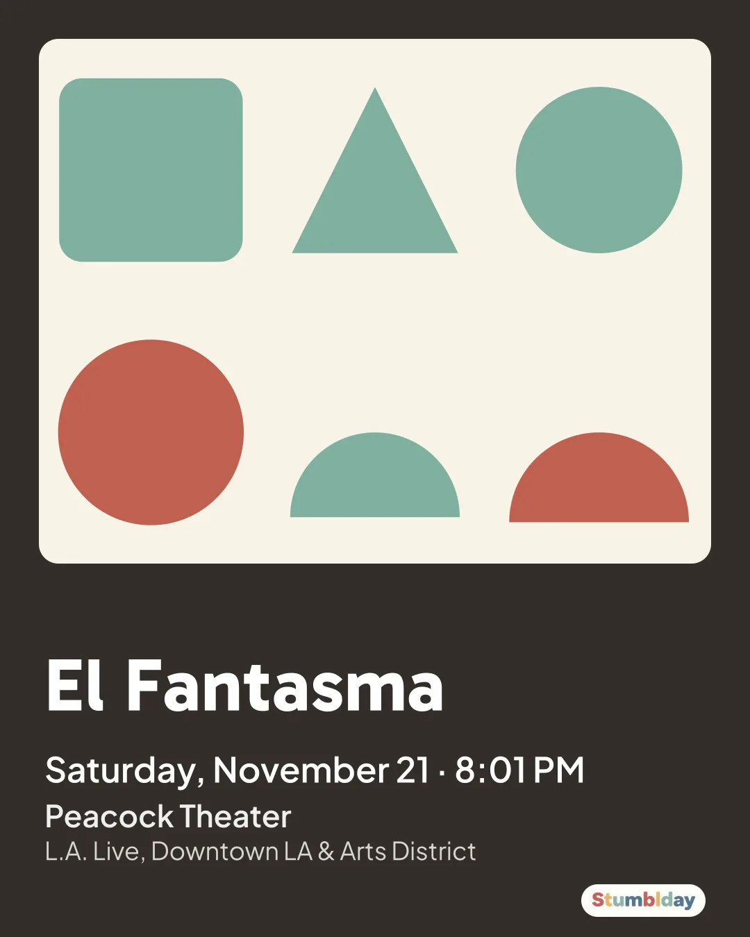 Flyer for El Fantasma: Saturday, November 21 · 8:01 PM at Peacock Theater