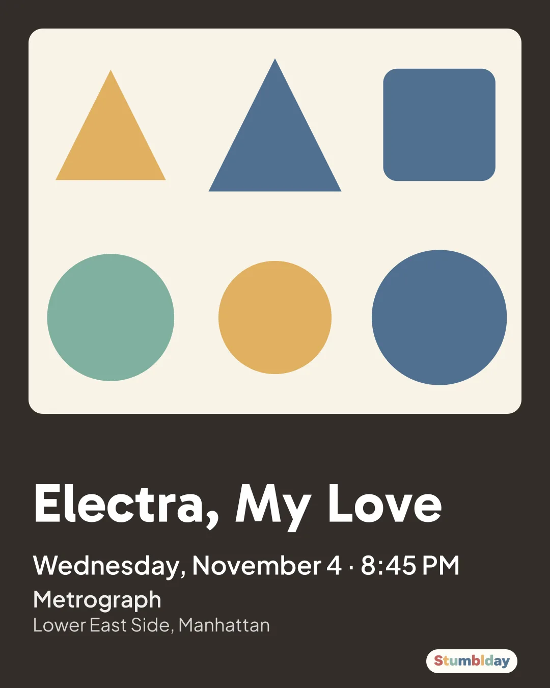 Flyer for Electra, My Love: Wednesday, November 4 · 8:45 PM at Metrograph