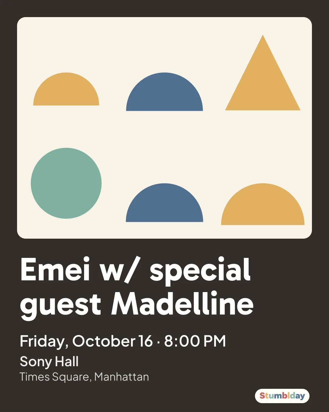 Flyer for Emei w/ special guest Madelline: Friday, October 16 · 8:00 PM at Sony Hall