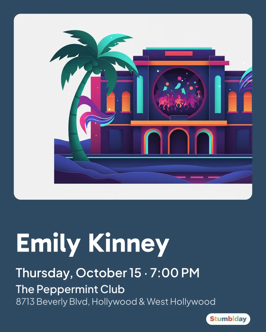 Flyer for Emily Kinney: Thursday, October 15 · 7:00 PM at The Peppermint Club