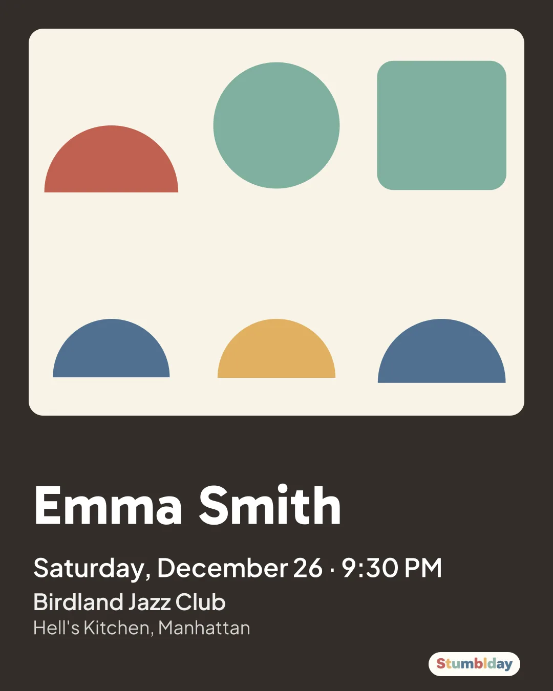 Flyer for Emma Smith: Saturday, December 26 · 9:30 PM at Birdland Jazz Club