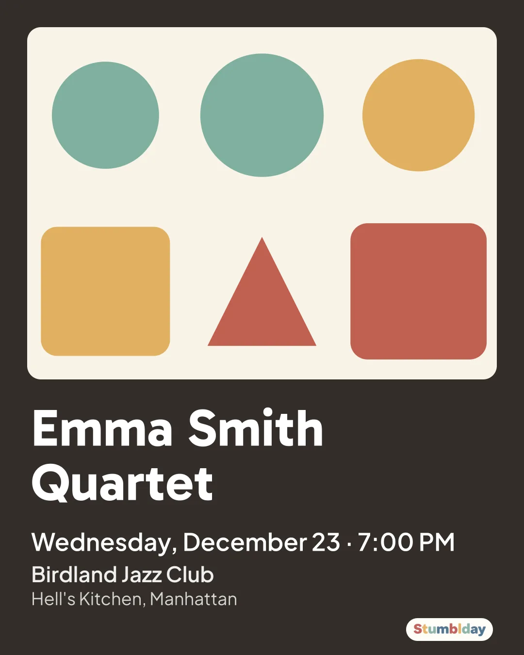 Flyer for Emma Smith Quartet: Wednesday, December 23 · 7:00 PM at Birdland Jazz Club