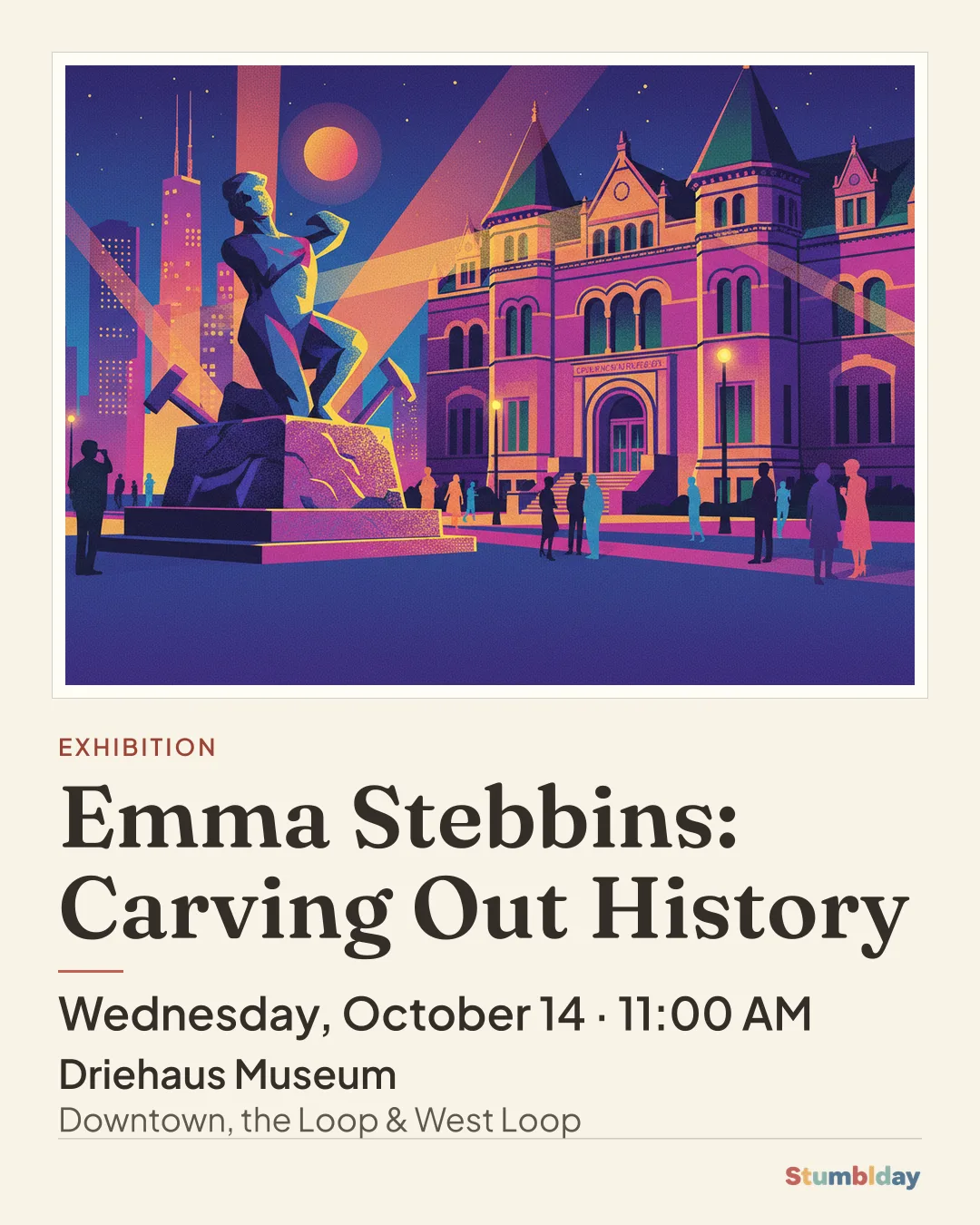 Flyer for Emma Stebbins: Carving Out History: Wednesday, October 14 · 11:00 AM at Driehaus Museum