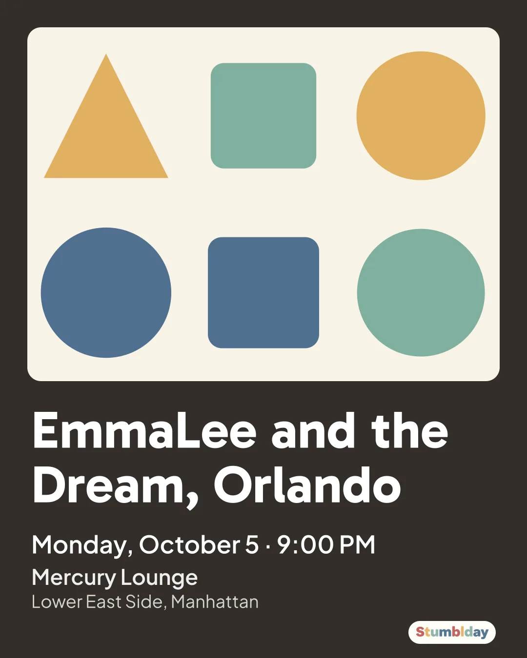 Flyer for EmmaLee and the Dream, Orlando: Monday, October 5 · 9:00 PM at Mercury Lounge
