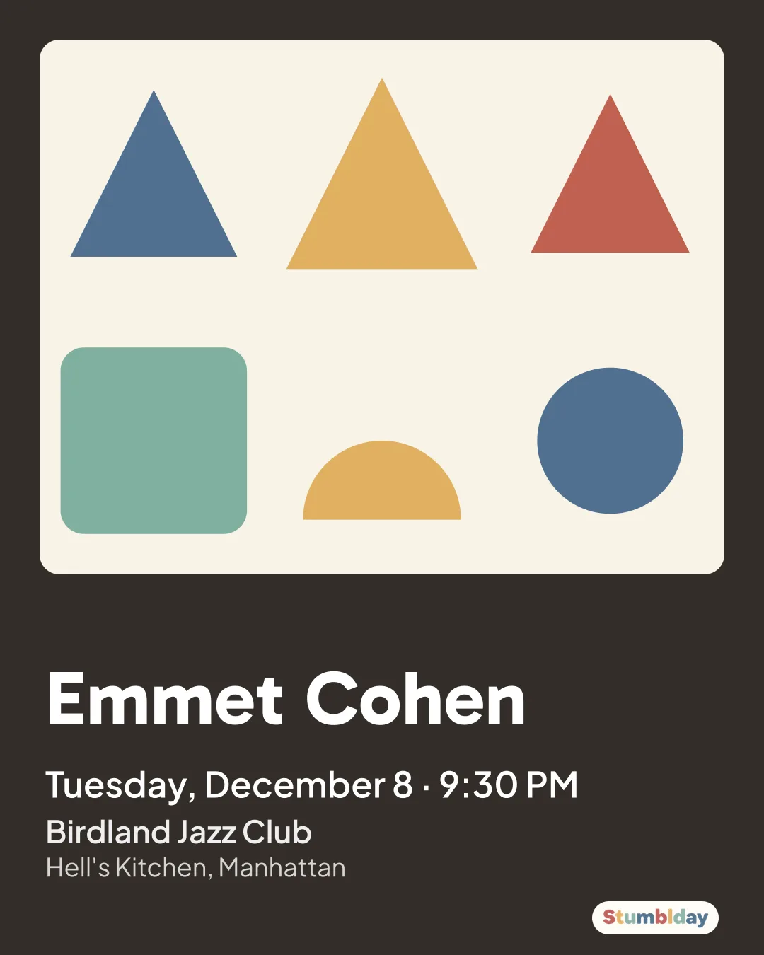 Flyer for Emmet Cohen: Tuesday, December 8 · 9:30 PM at Birdland Jazz Club