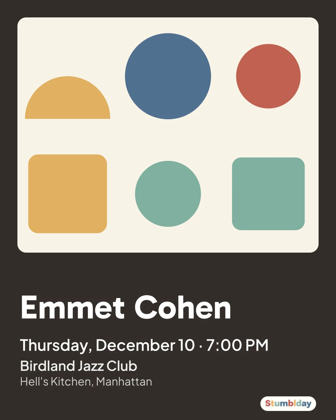Flyer for Emmet Cohen: Thursday, December 10 · 7:00 PM at Birdland Jazz Club