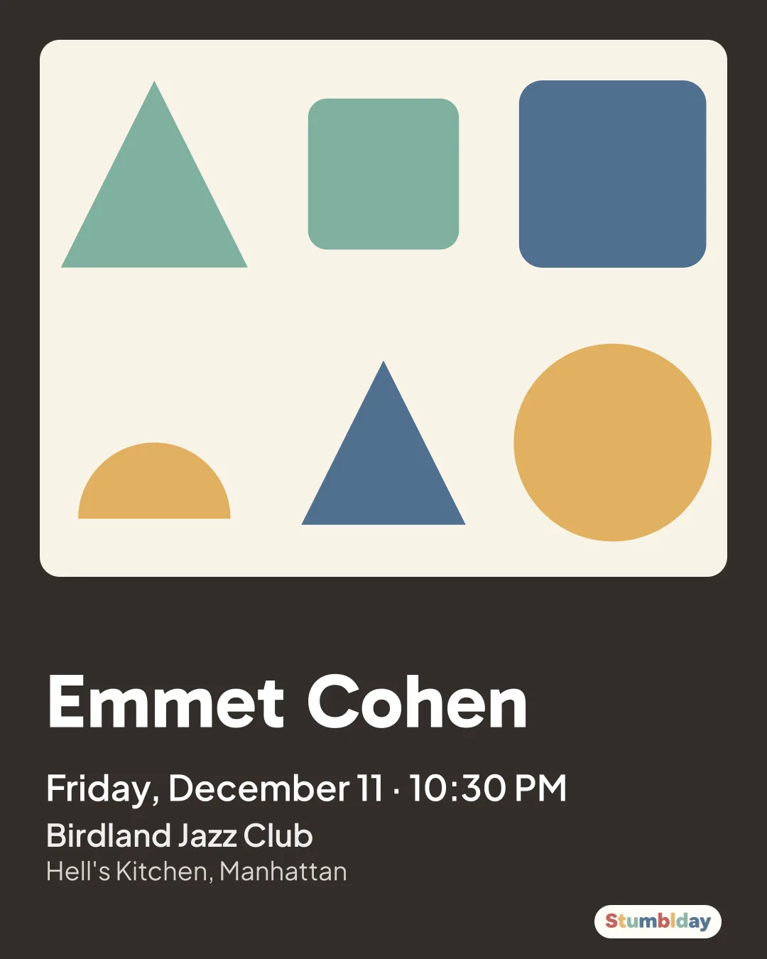 Flyer for Emmet Cohen: Friday, December 11 · 10:30 PM at Birdland Jazz Club