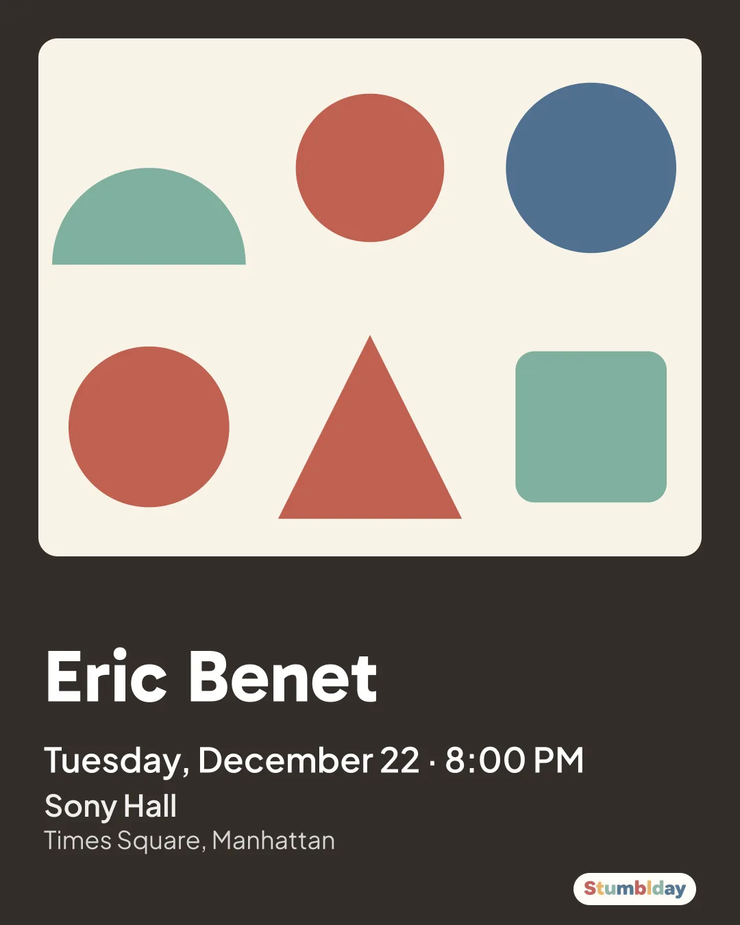 Flyer for Eric Benet: Tuesday, December 22 · 8:00 PM at Sony Hall