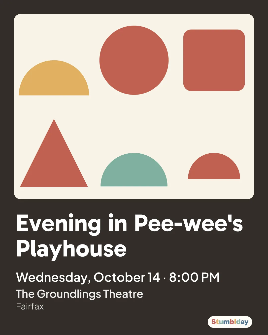 Flyer for Evening in Pee-wee's Playhouse: Wednesday, October 14 · 8:00 PM at The Groundlings Theatre