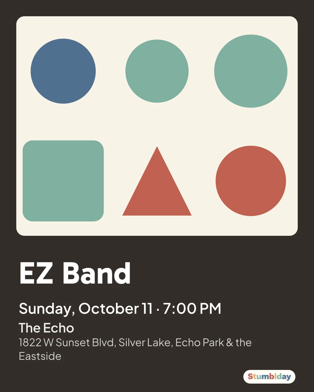 Flyer for EZ Band: Sunday, October 11 · 7:00 PM at The Echo