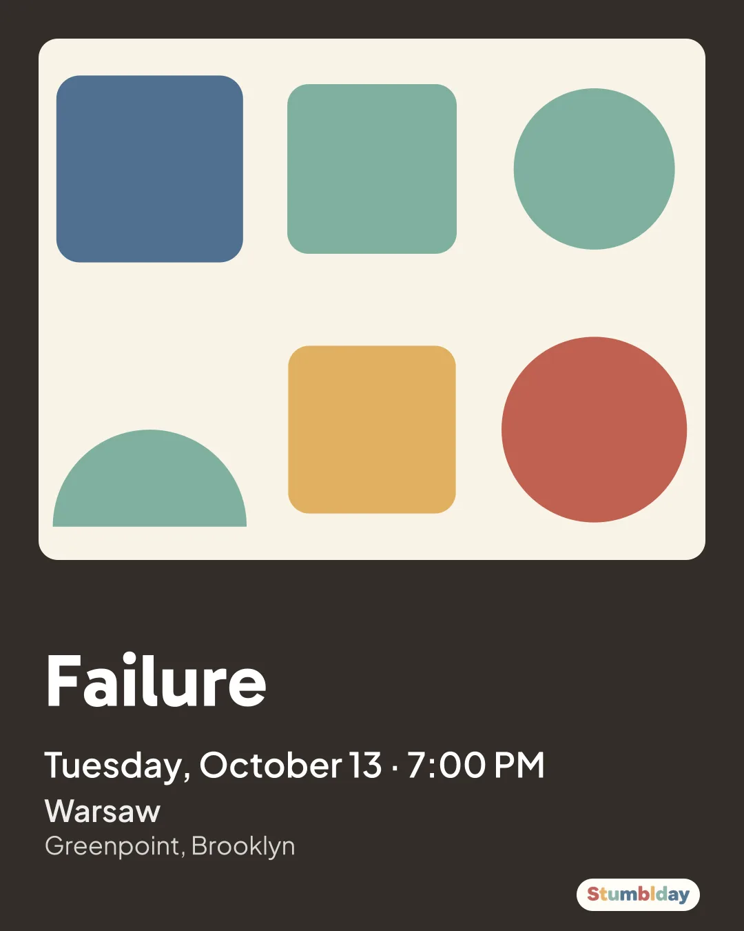 Flyer for Failure: Tuesday, October 13 · 7:00 PM at Warsaw
