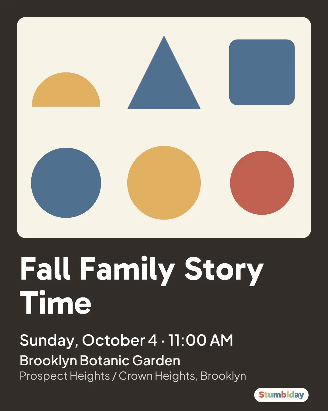 Flyer for Fall Family Story Time: Sunday, October 4 · 11:00 AM at Brooklyn Botanic Garden
