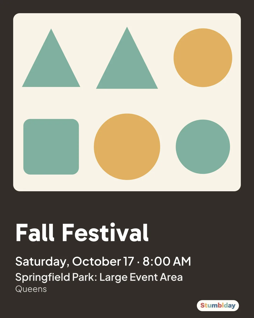 Flyer for Fall Festival: Saturday, October 17 · 8:00 AM at Springfield Park: Large Event Area