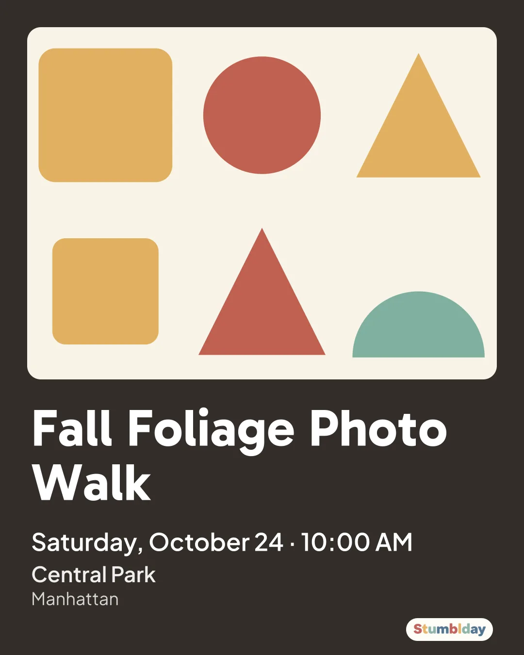 Flyer for Fall Foliage Photo Walk: Saturday, October 24 · 10:00 AM at Central Park