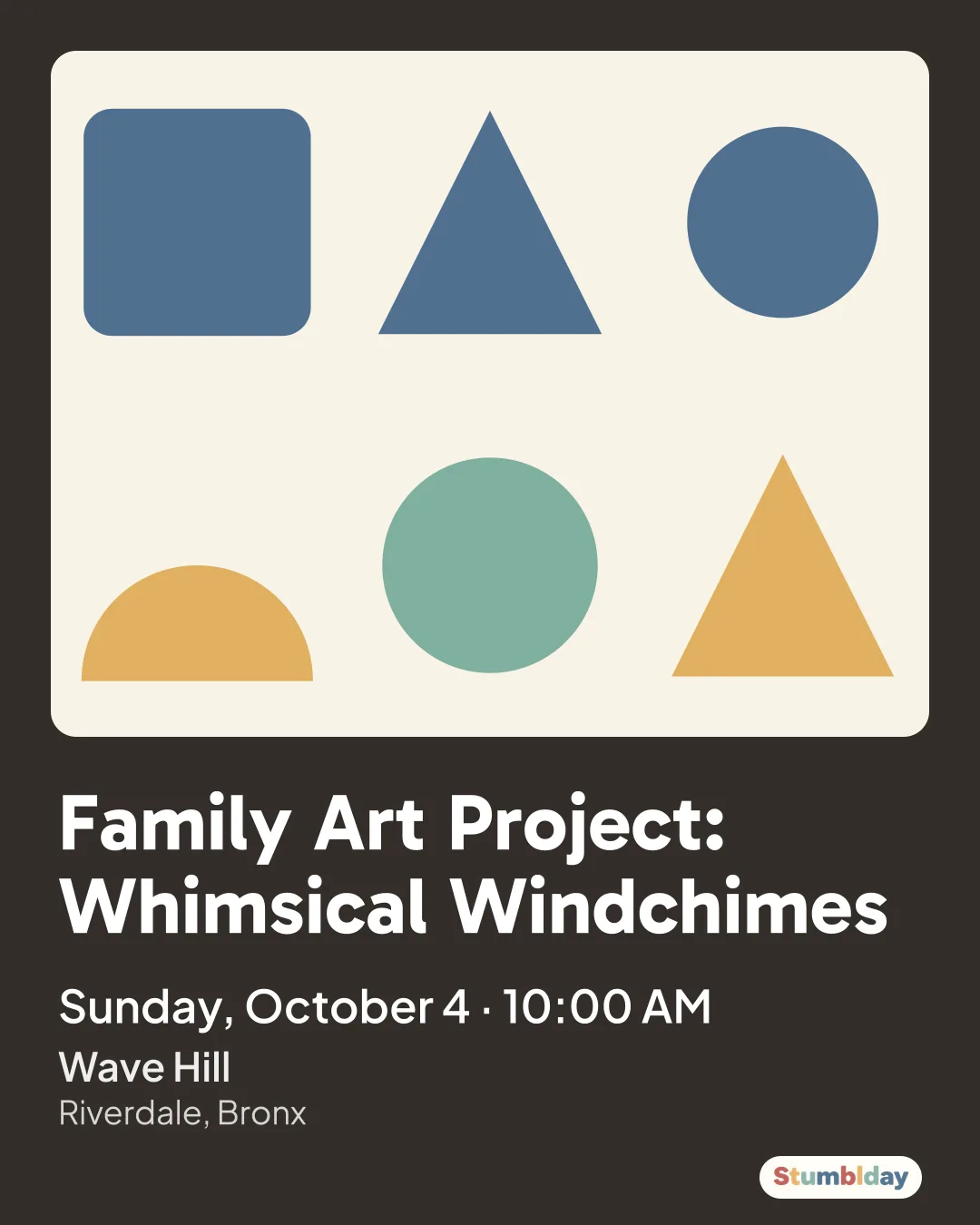 Flyer for Family Art Project: Whimsical Windchimes: Sunday, October 4 · 10:00 AM at Wave Hill