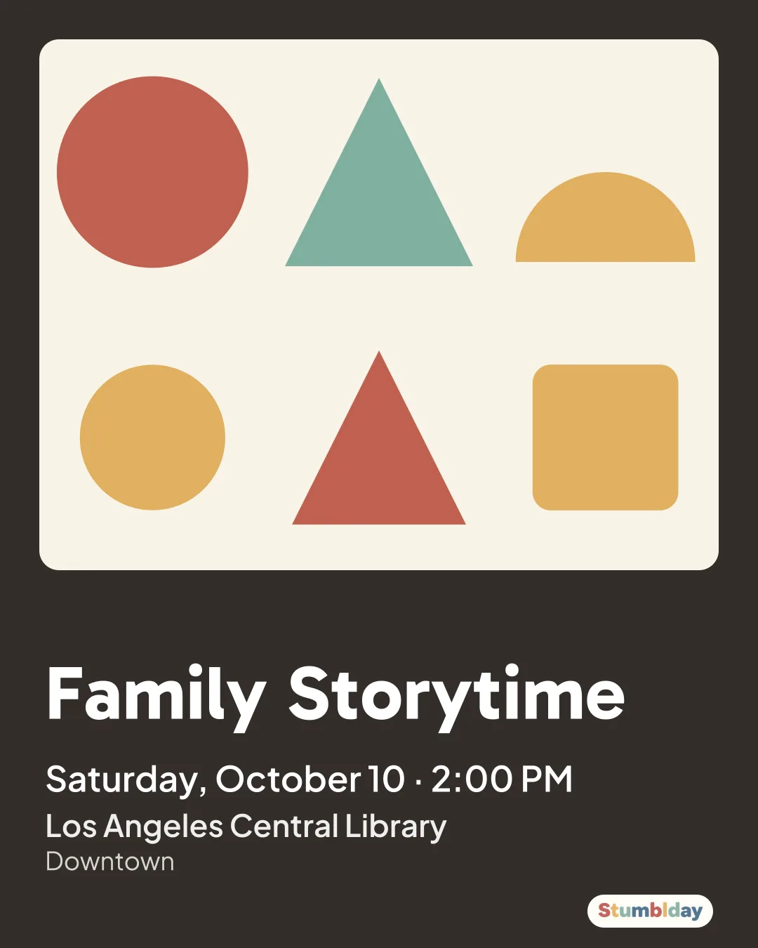 Flyer for Family Storytime: Saturday, October 10 · 2:00 PM at Los Angeles Central Library