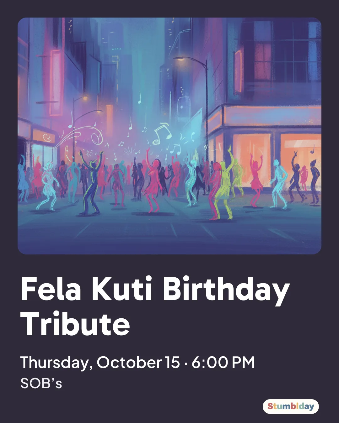 Flyer for Fela Kuti Birthday Tribute: Thursday, October 15 · 6:00 PM at SOB’s