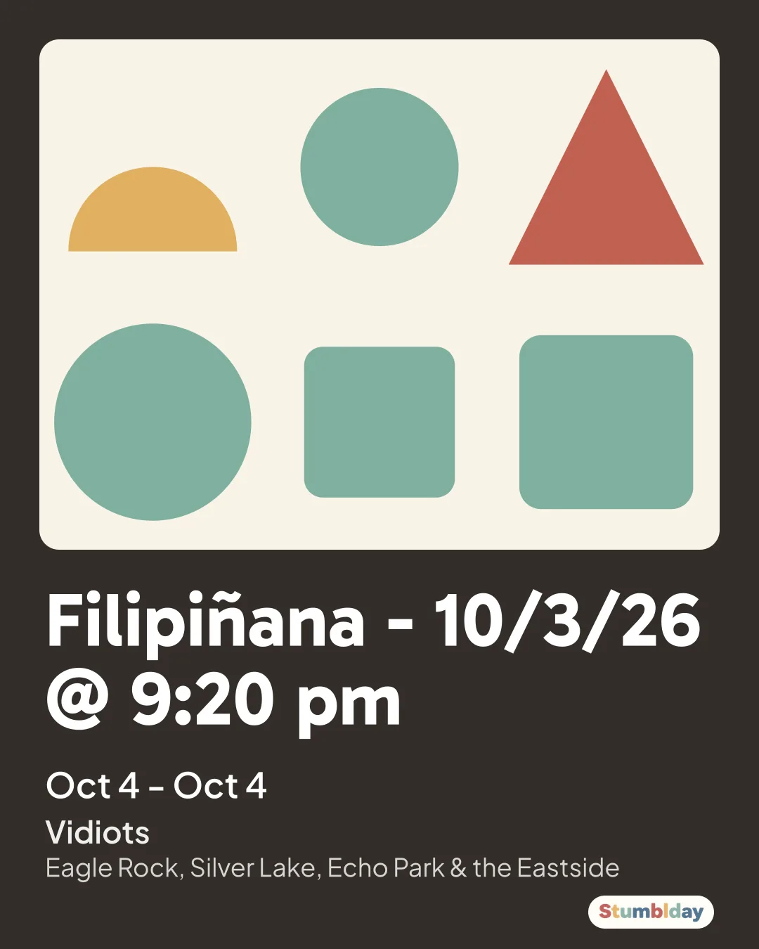 Flyer for Filipiñana - 10/3/26 @ 9:20 pm: Oct 4 - Oct 4 at Vidiots