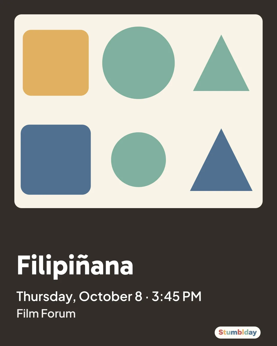 Flyer for Filipiñana: Thursday, October 8 · 3:45 PM at Film Forum