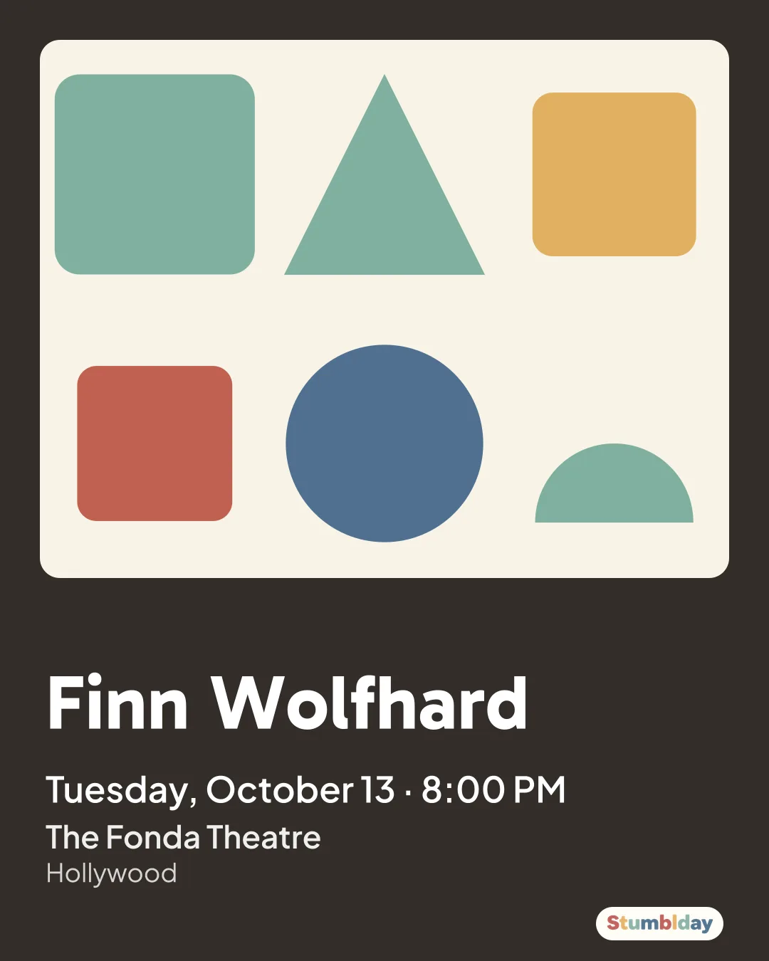 Flyer for Finn Wolfhard: Tuesday, October 13 · 8:00 PM at The Fonda Theatre