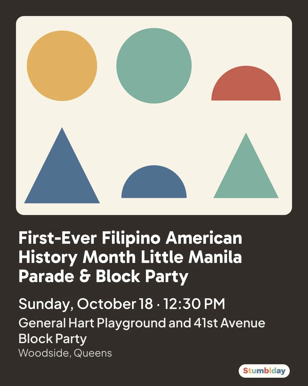 Flyer for First-Ever Filipino American History Month Little Manila Parade & Block Party: Sunday, October 18 · 12:30 PM at General Hart Playground and 41st Avenue Block Party