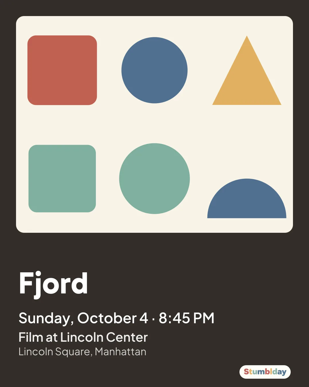 Flyer for Fjord: Sunday, October 4 · 8:45 PM at Film at Lincoln Center