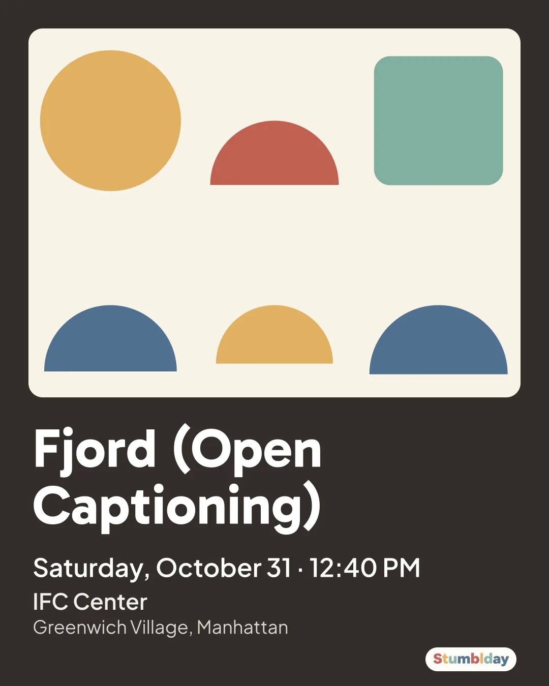 Flyer for Fjord (Open Captioning): Saturday, October 31 · 12:40 PM at IFC Center
