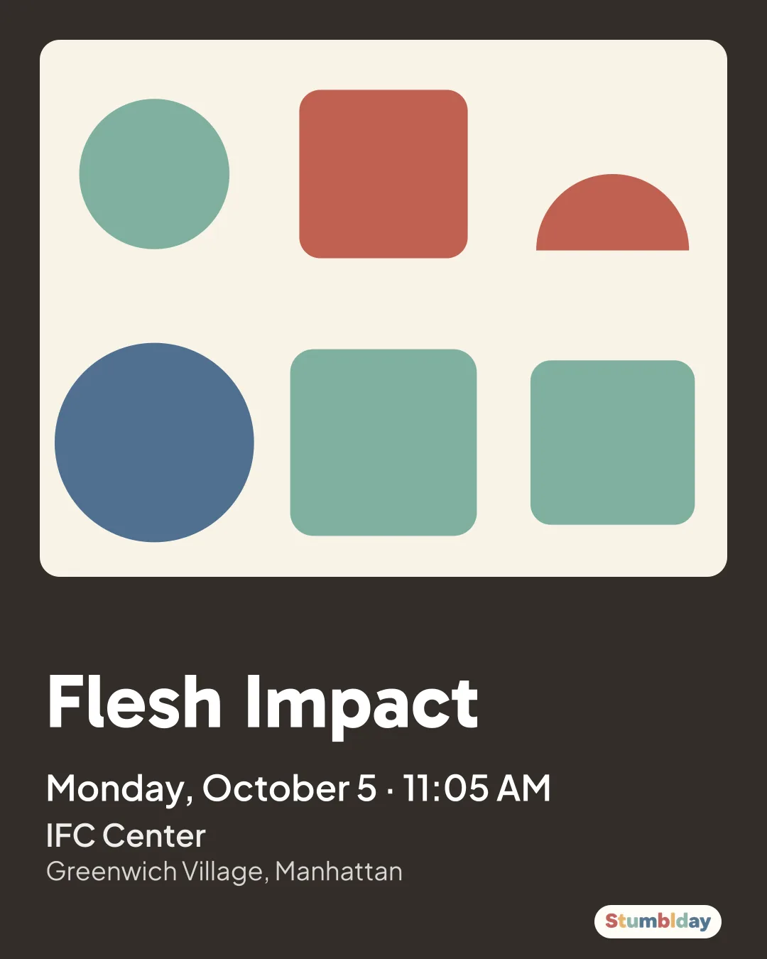 Flyer for Flesh Impact: Monday, October 5 · 11:05 AM at IFC Center