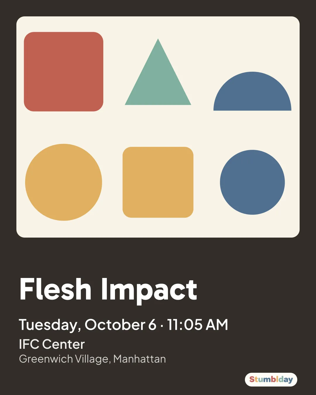 Flyer for Flesh Impact: Tuesday, October 6 · 11:05 AM at IFC Center