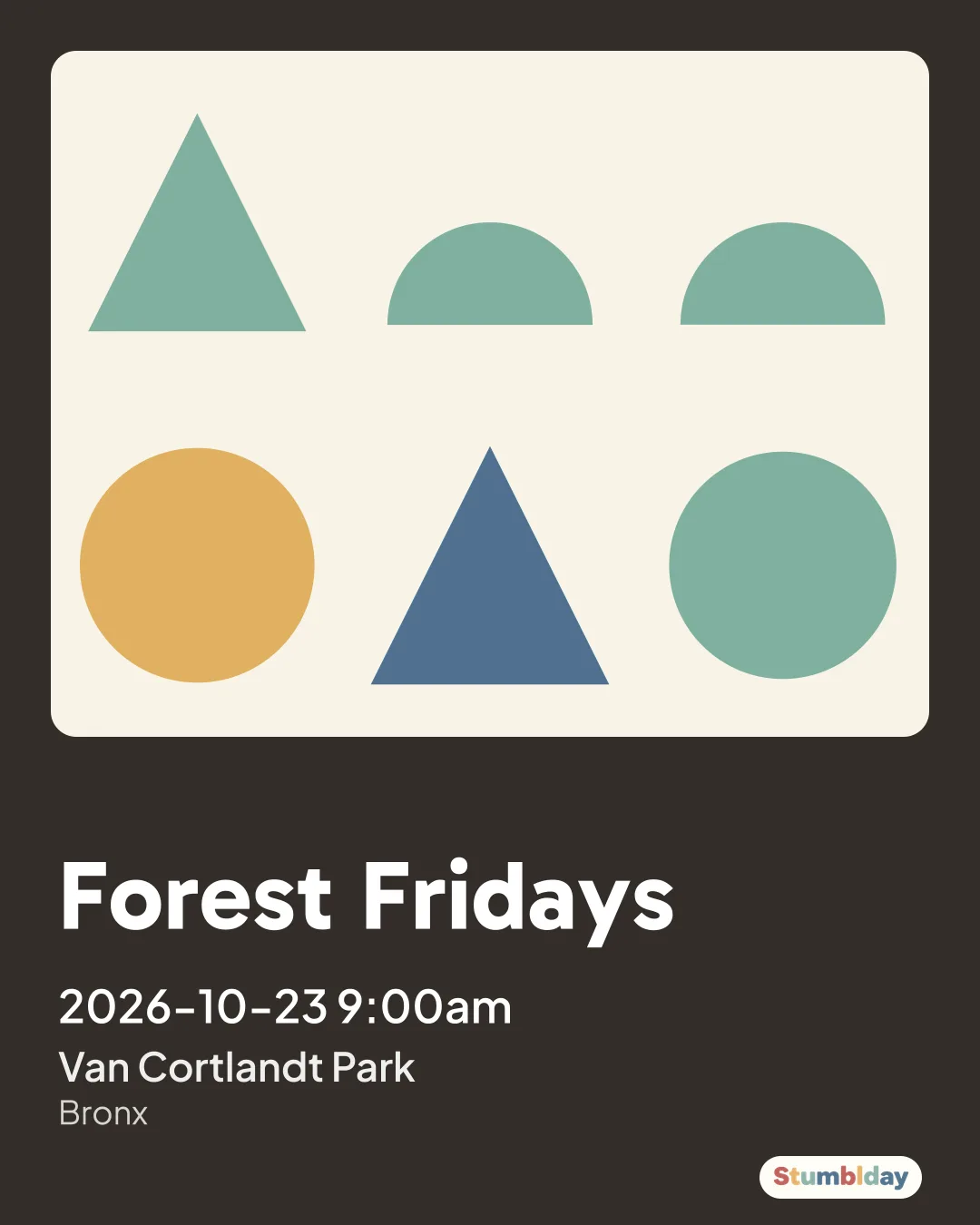 Flyer for Forest Fridays: 2026-10-23 9:00am at Van Cortlandt Park
