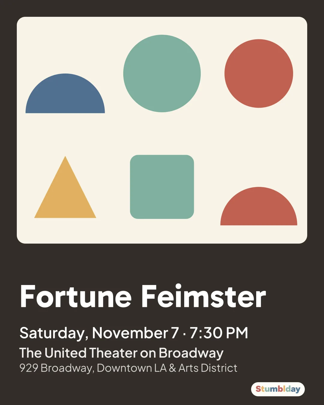 Flyer for Fortune Feimster: Saturday, November 7 · 7:30 PM at The United Theater on Broadway