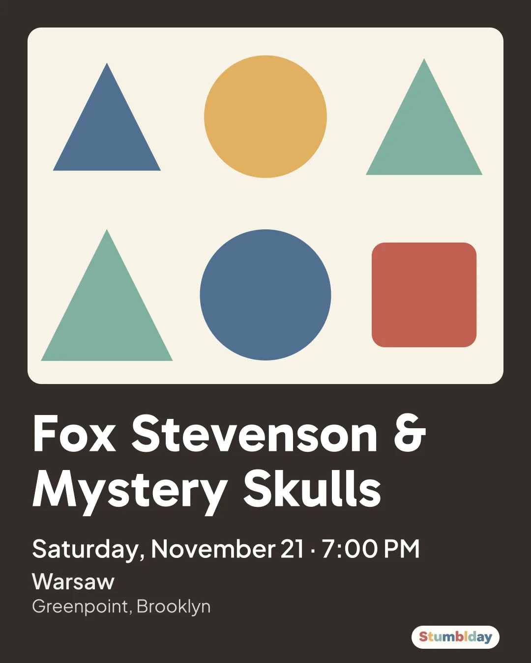 Flyer for Fox Stevenson & Mystery Skulls: Saturday, November 21 · 7:00 PM at Warsaw
