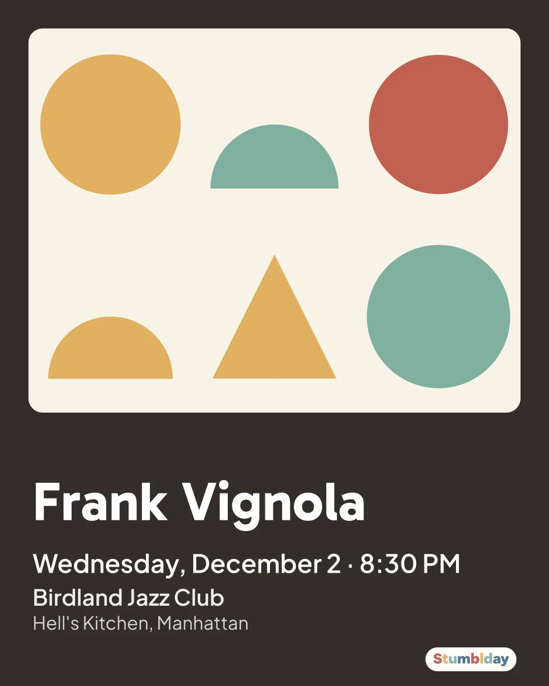 Flyer for Frank Vignola: Wednesday, December 2 · 8:30 PM at Birdland Jazz Club