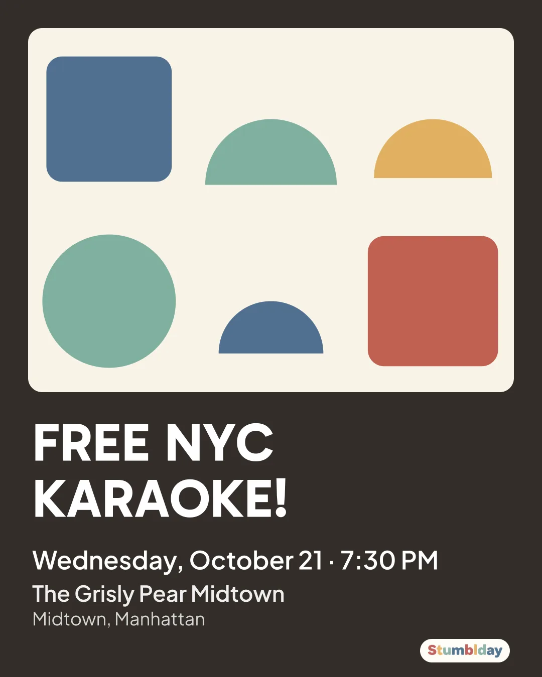 Flyer for FREE NYC KARAOKE!: Wednesday, October 21 · 7:30 PM at The Grisly Pear Midtown