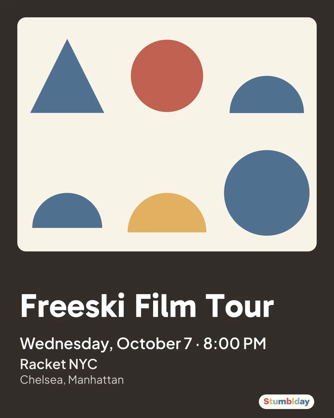 Flyer for Freeski Film Tour: Wednesday, October 7 · 8:00 PM at Racket NYC