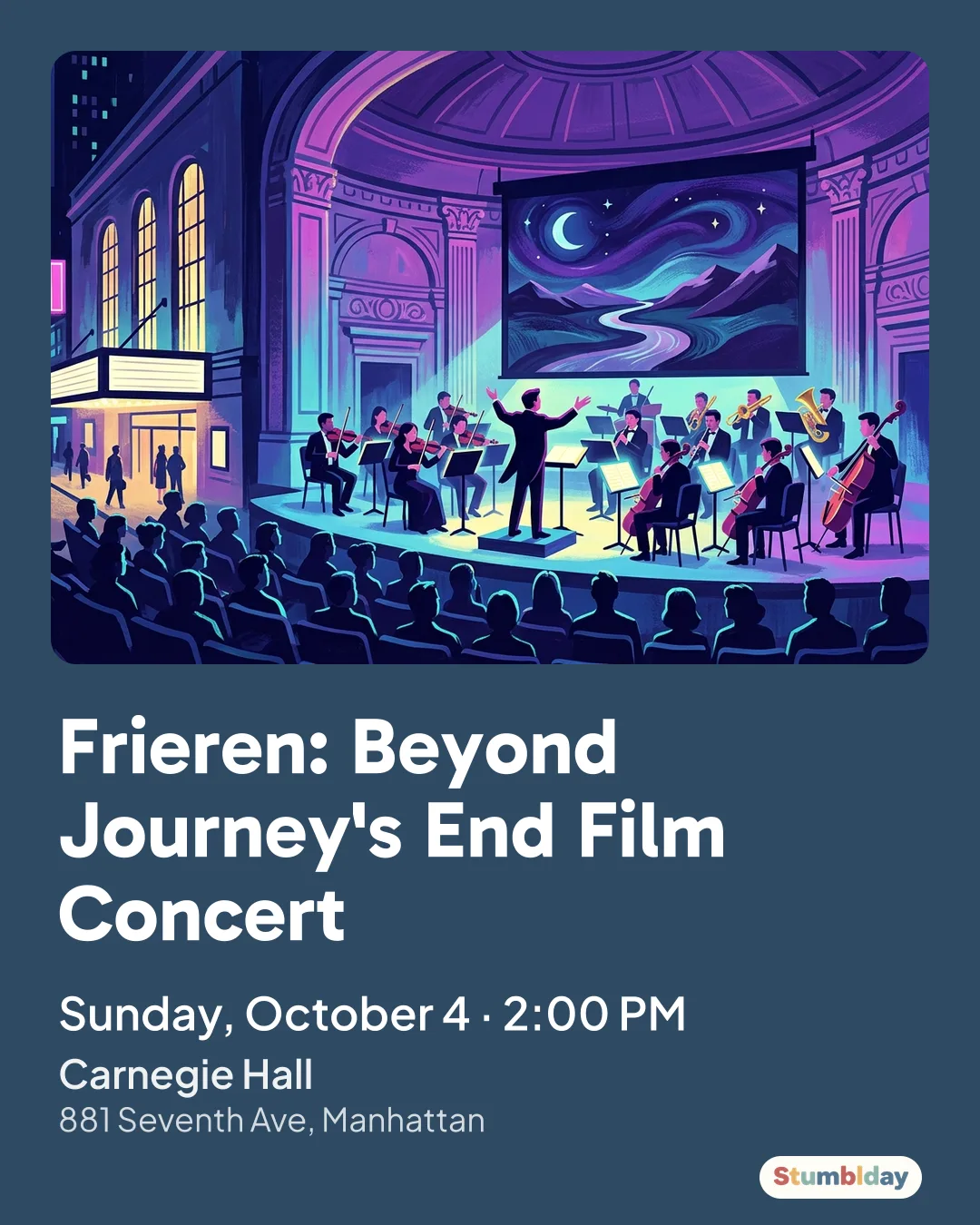 Flyer for Frieren: Beyond Journey's End Film Concert: Sunday, October 4 · 2:00 PM at Carnegie Hall