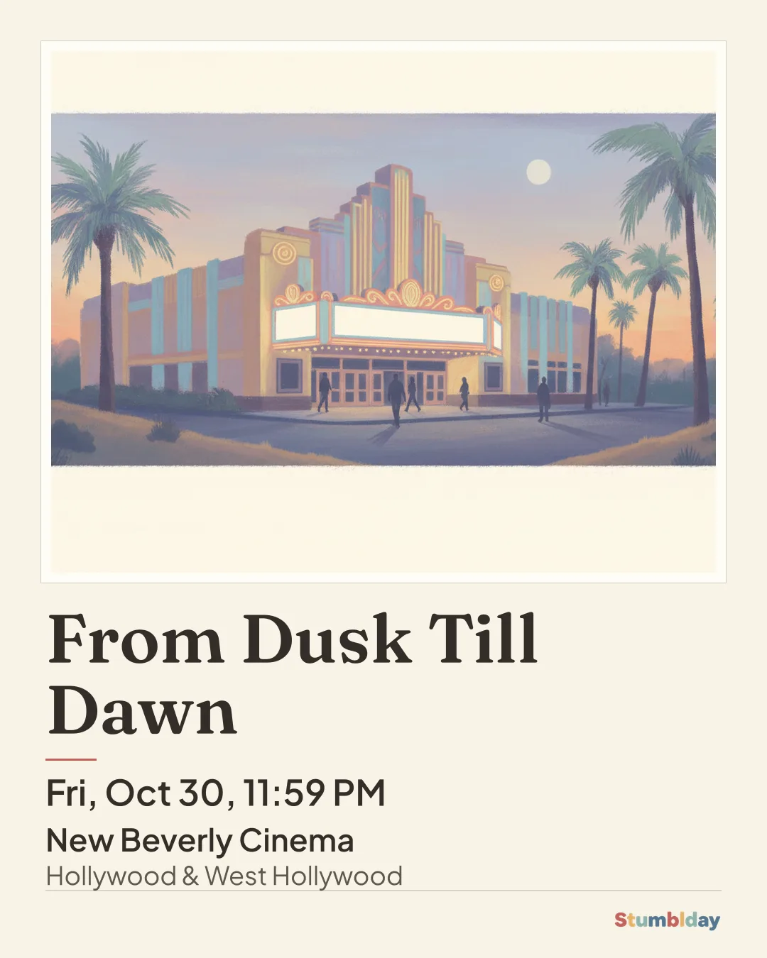 Flyer for From Dusk Till Dawn: Fri, Oct 30, 11:59 PM at New Beverly Cinema