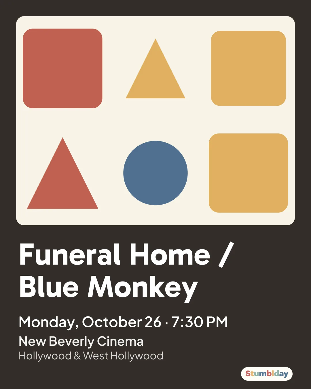 Flyer for Funeral Home / Blue Monkey: Monday, October 26 · 7:30 PM at New Beverly Cinema