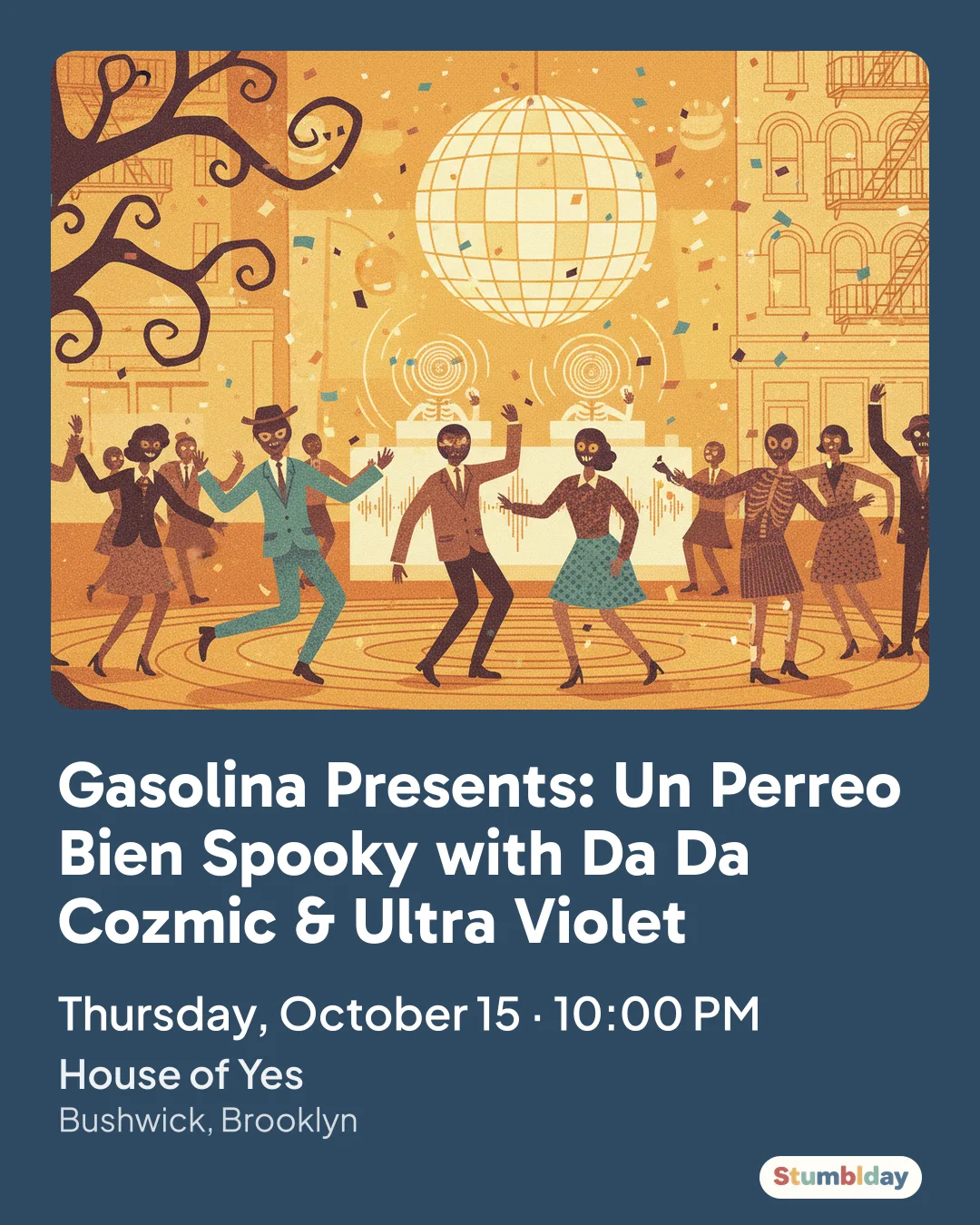Flyer for Gasolina Presents: Un Perreo Bien Spooky with Da Da Cozmic & Ultra Violet: Thursday, October 15 · 10:00 PM at House of Yes