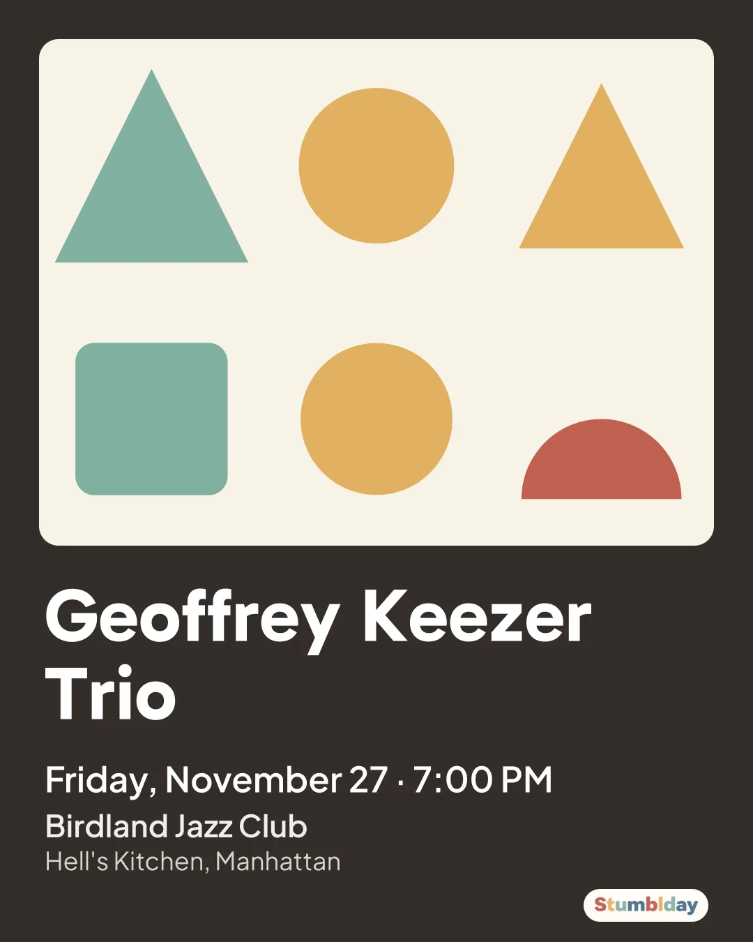 Flyer for Geoffrey Keezer Trio: Friday, November 27 · 7:00 PM at Birdland Jazz Club