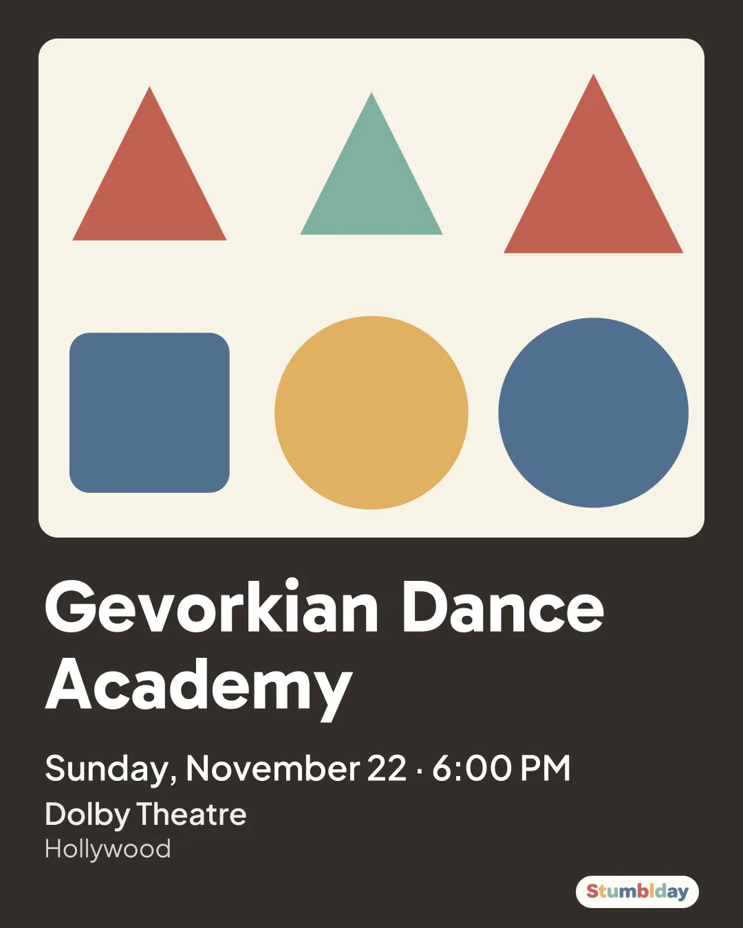 Flyer for Gevorkian Dance Academy: Sunday, November 22 · 6:00 PM at Dolby Theatre